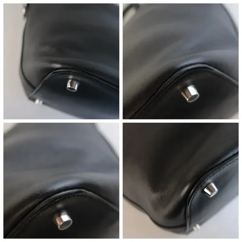 Hermes Black Swift Leather Q Square PHW Toolbox 26 Handbag