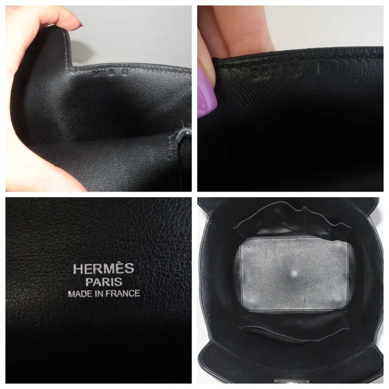 Hermes Black Swift Leather Q Square PHW Toolbox 26 Handbag