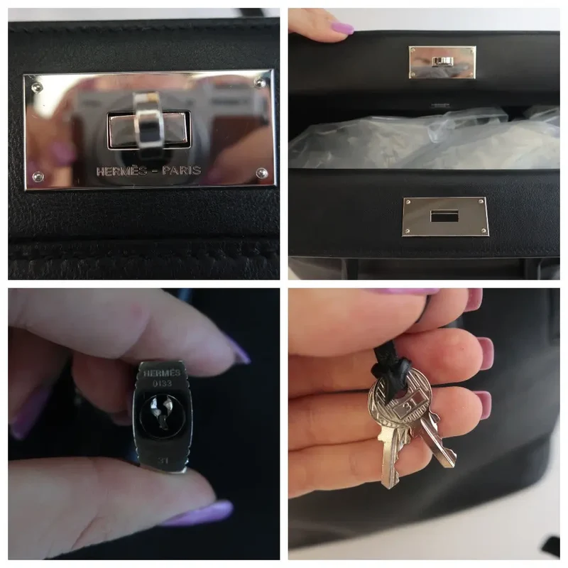 Hermes Black Swift Leather Q Square PHW Toolbox 26 Handbag