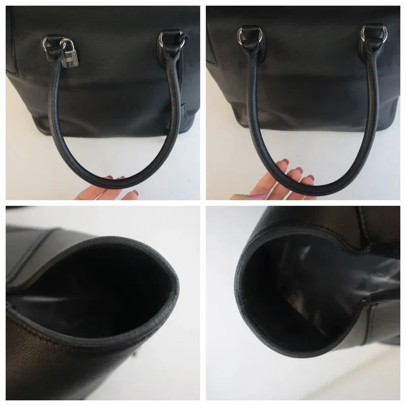 Hermes Black Swift Leather Q Square PHW Toolbox 26 Handbag