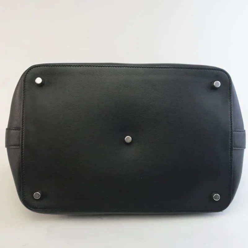 Hermes Black Swift Leather Q Square PHW Toolbox 26 Handbag