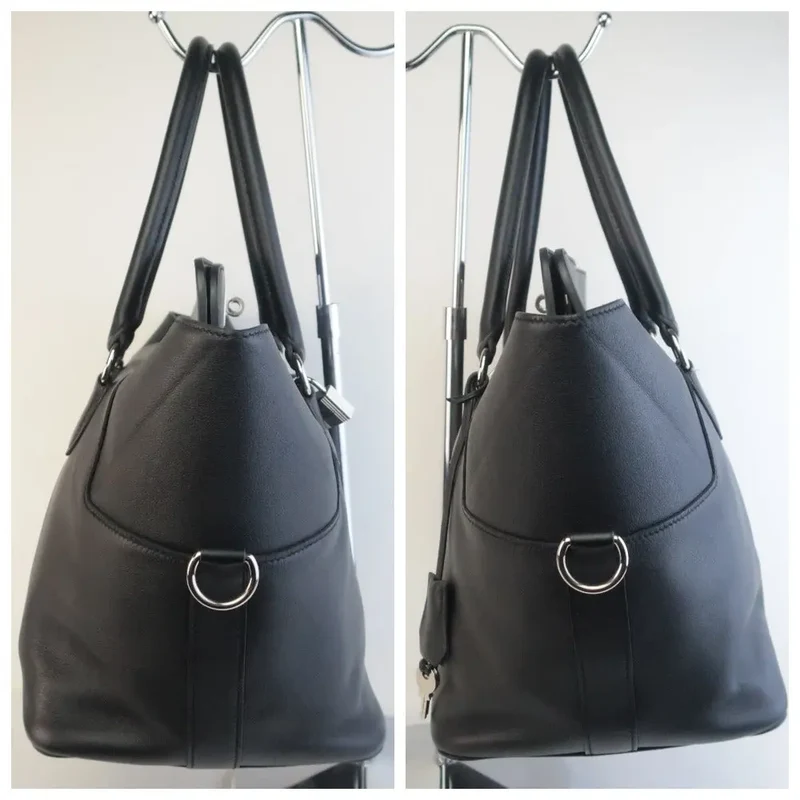 Hermes Black Swift Leather Q Square PHW Toolbox 26 Handbag