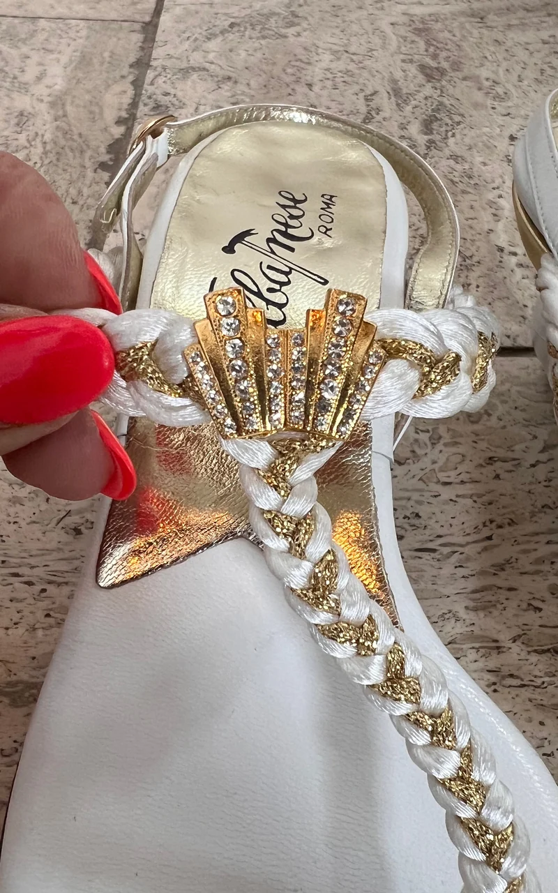 Vintage 60s Enzo Albanese Rhinestone Shell Sandals 36
