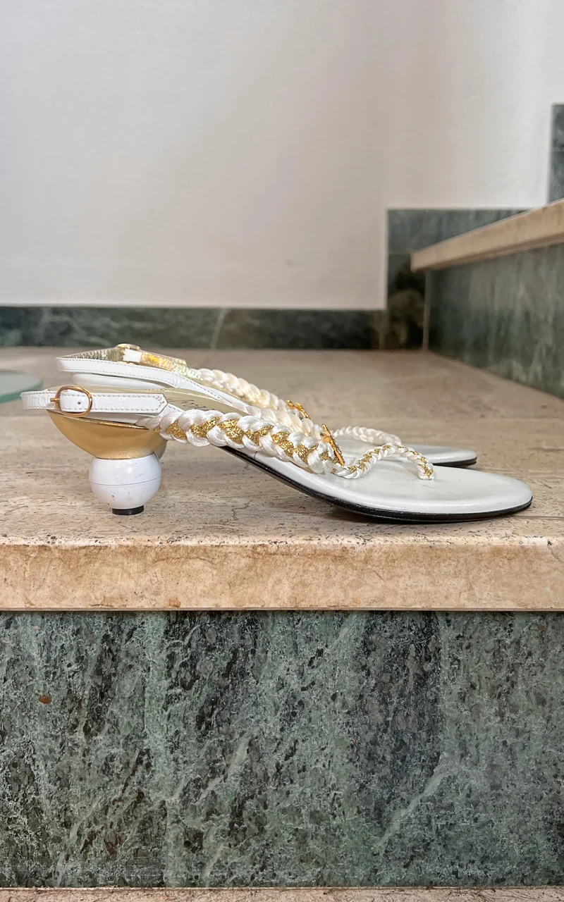 Vintage 60s Enzo Albanese Rhinestone Shell Sandals 36