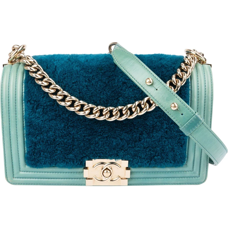 Chanel Shearling Leather Medium Boy Single Flap Crossbody Bag