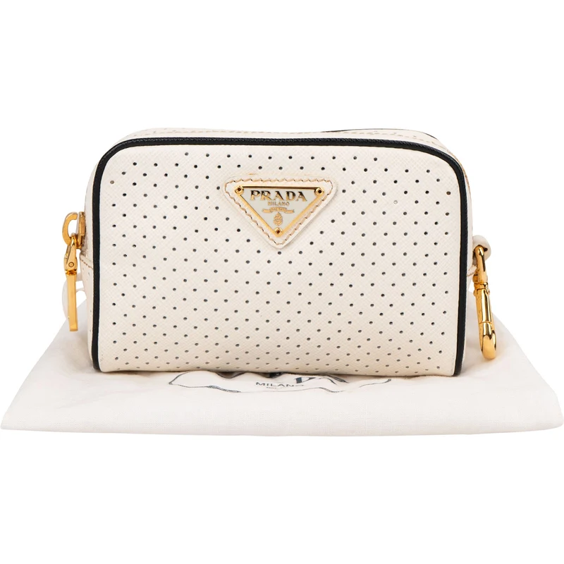 Prada Perforated Saffiano Leather Mini Pouch