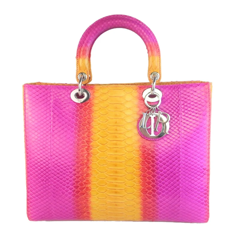 Dior Limited Edition Pink Python Lady Dior Large Shoulder Bag