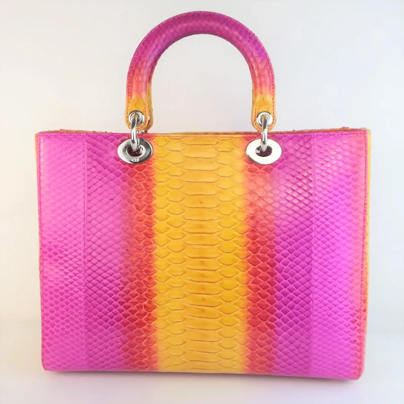Dior Limited Edition Pink Python Lady Dior Large Shoulder Bag