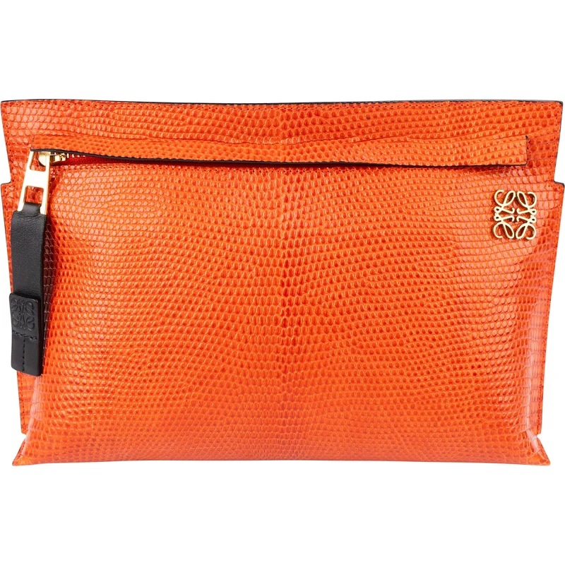 Loewe Orange Lizard-Embossed Leather T Pouch