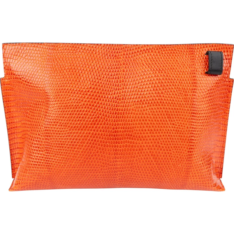 Loewe Orange Lizard-Embossed Leather T Pouch