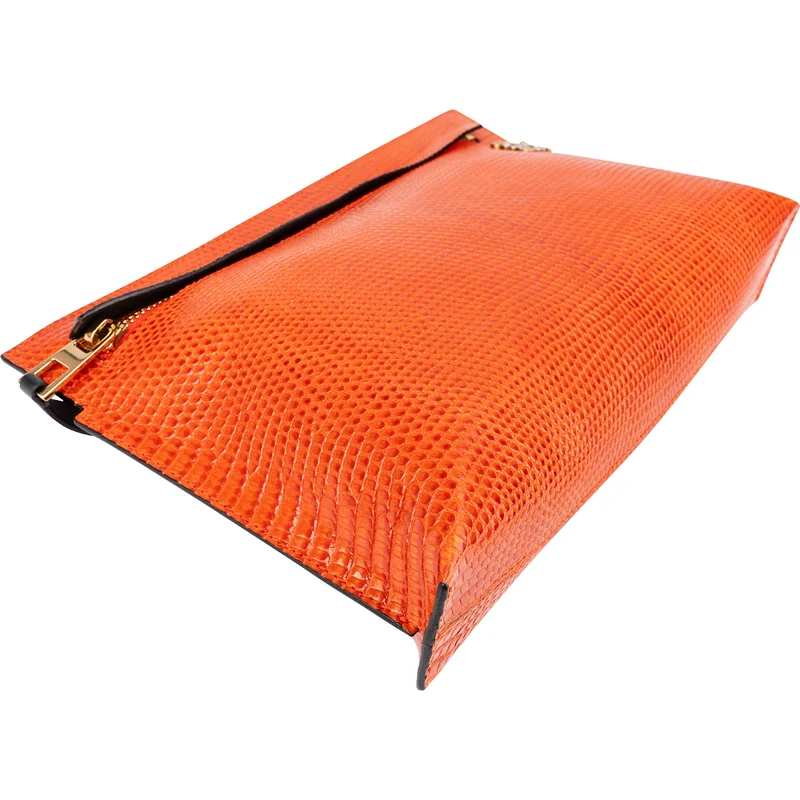 Loewe Orange Lizard-Embossed Leather T Pouch