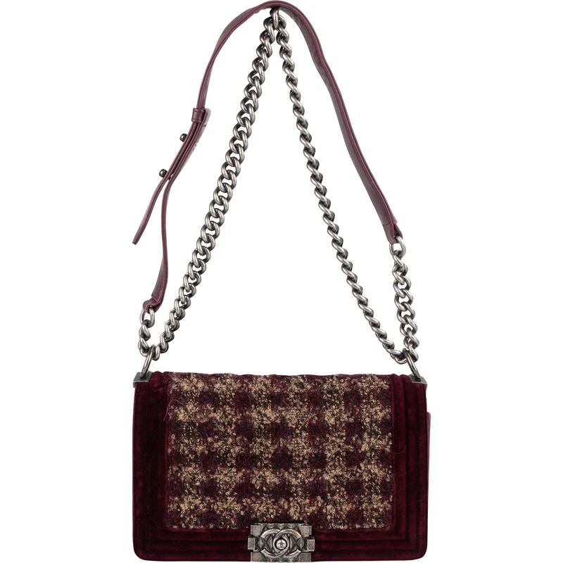 Chanel Velvet & Boucle Tweed Medium Boy Crossbody Bag