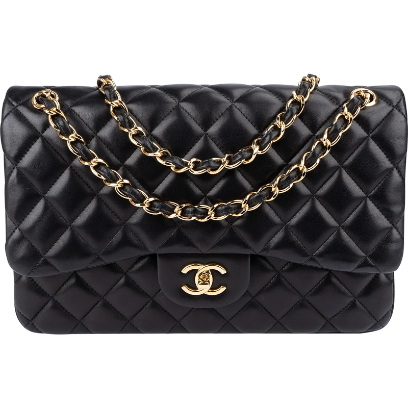 Chanel Quilted Lambskin Gold Jumbo Double Flap Crossbody Bag