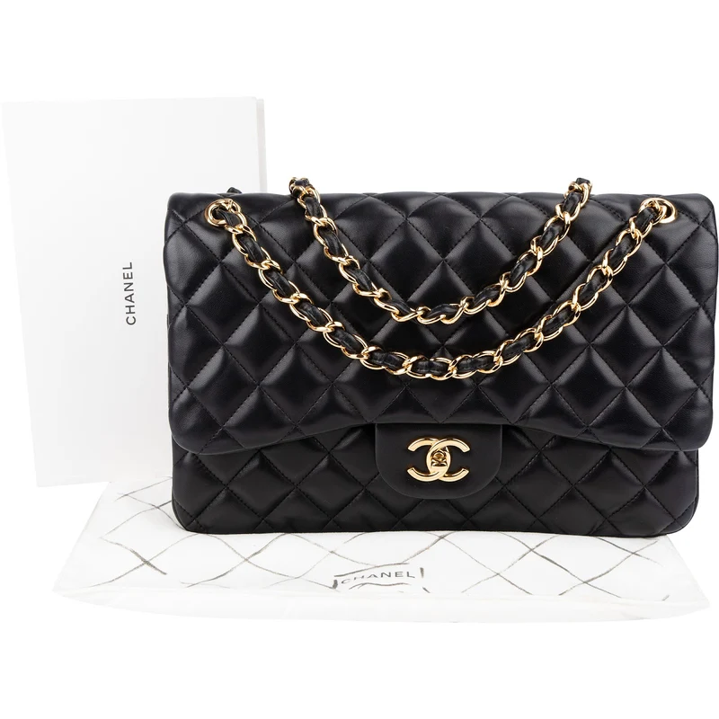 Chanel Quilted Lambskin Gold Jumbo Double Flap Crossbody Bag
