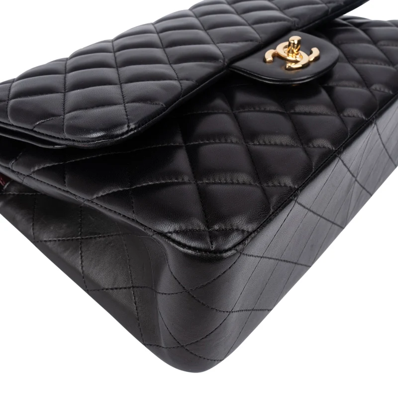Chanel Quilted Lambskin Gold Jumbo Double Flap Crossbody Bag