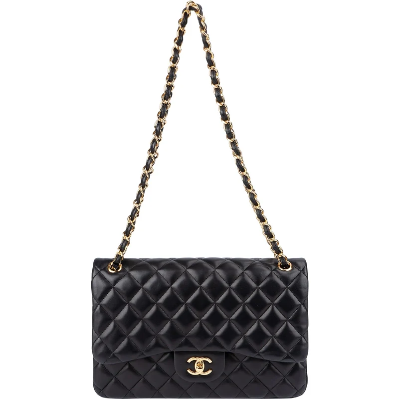 Chanel Quilted Lambskin Gold Jumbo Double Flap Crossbody Bag