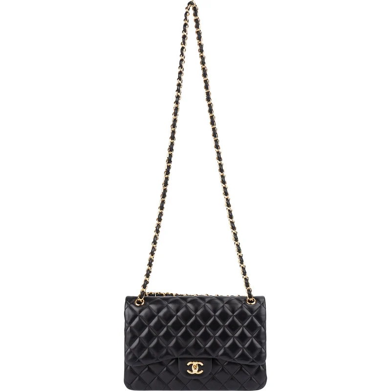 Chanel Quilted Lambskin Gold Jumbo Double Flap Crossbody Bag