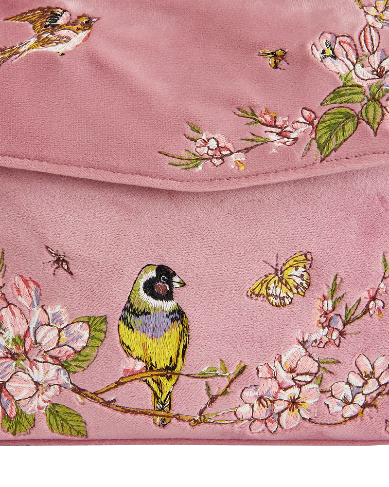 Morning Song Bird Embroidered Mini Pink Tote