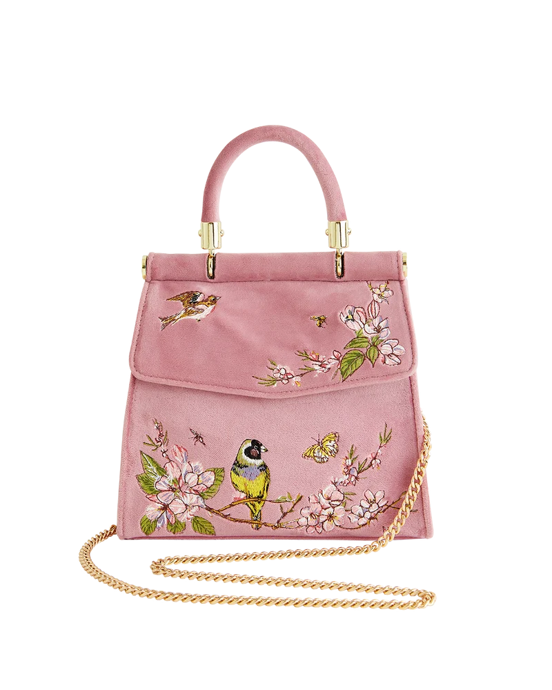 Morning Song Bird Embroidered Mini Pink Tote
