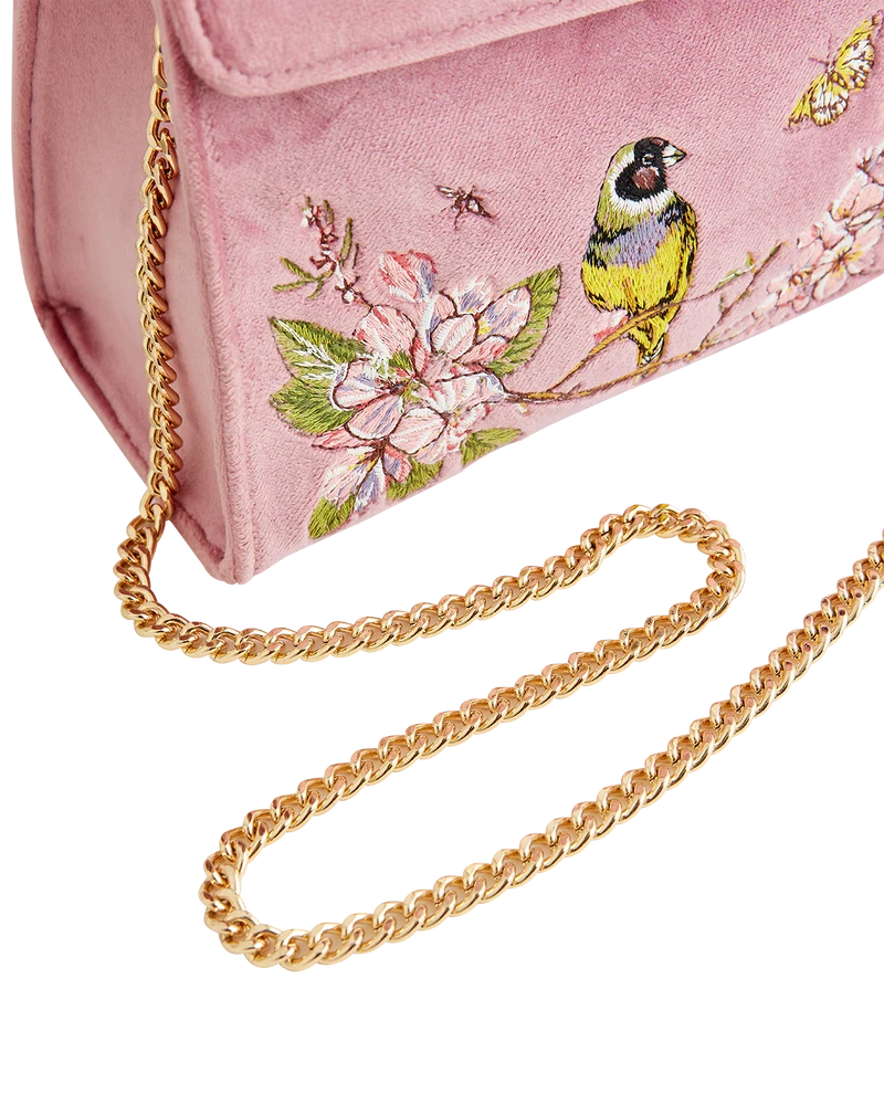 Morning Song Bird Embroidered Mini Pink Tote