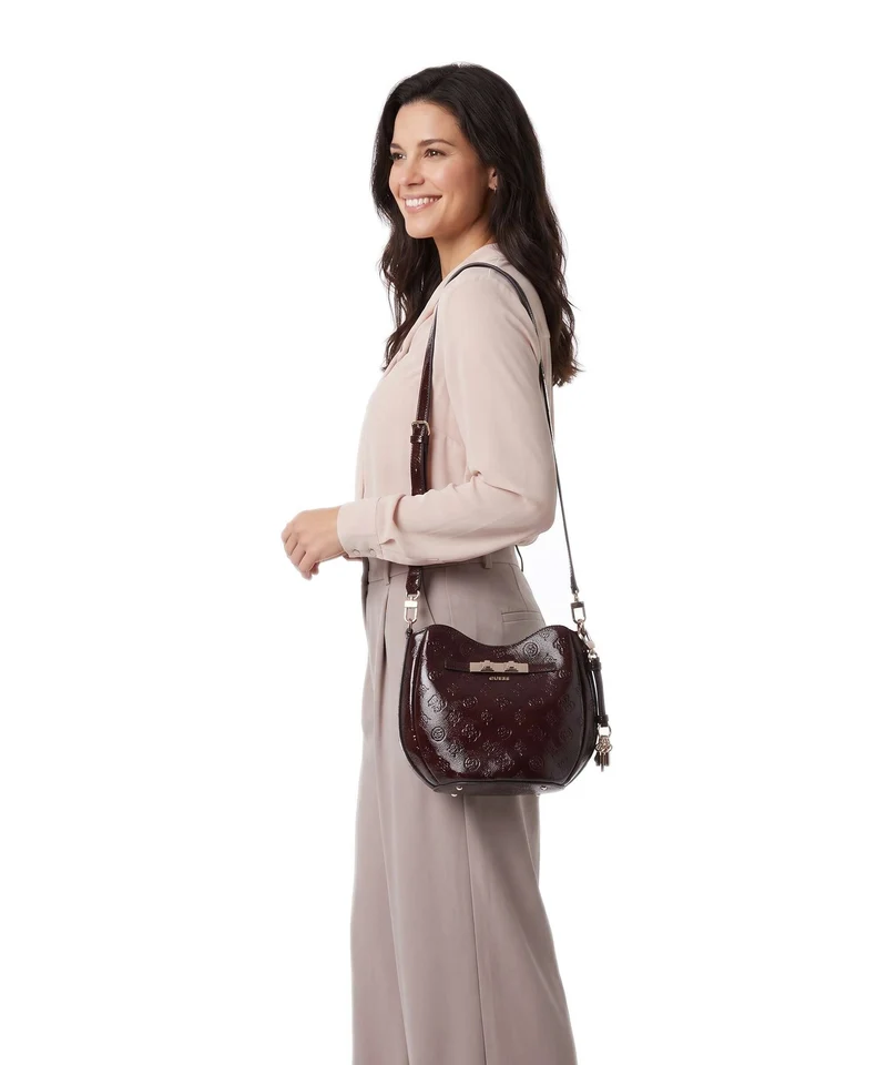 Guess Carmella Bucket Handtasche burgundy logo