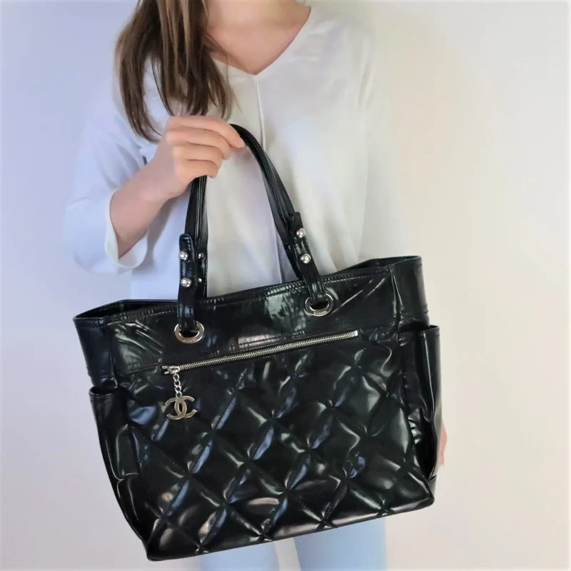 Chanel Black Patent Leather Biarritz Tote Bag