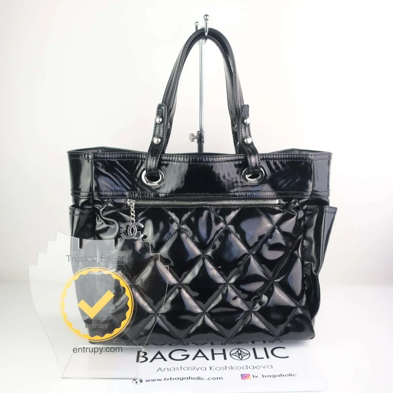 Chanel Black Patent Leather Biarritz Tote Bag