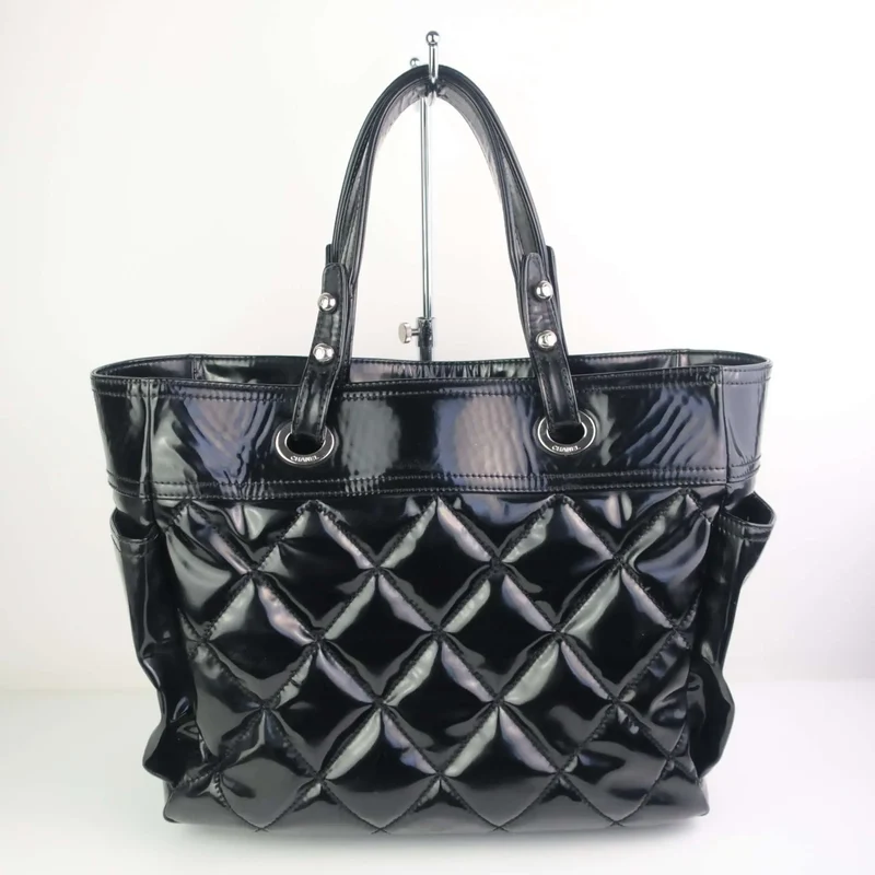 Chanel Black Patent Leather Biarritz Tote Bag
