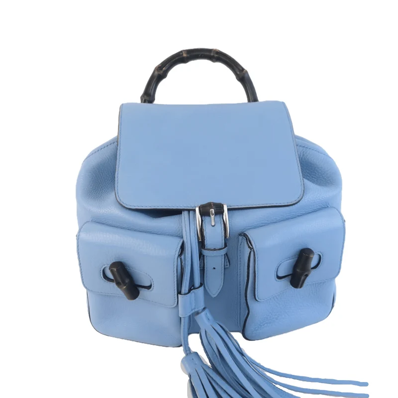 Gucci Calfskin Medium Bamboo Backpack Blue Jeans