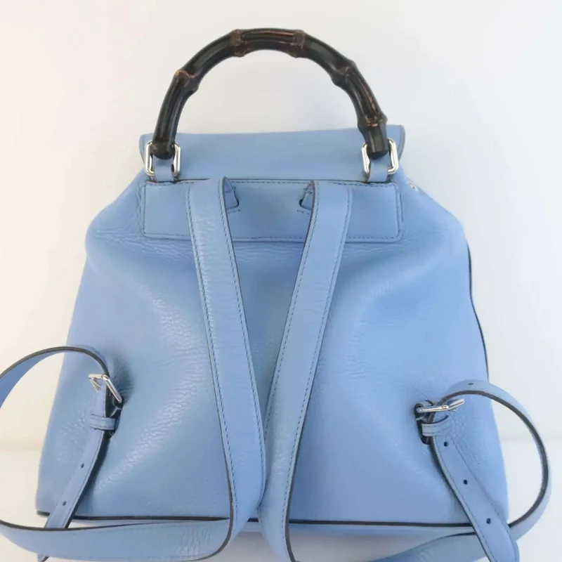 Gucci Calfskin Medium Bamboo Backpack Blue Jeans