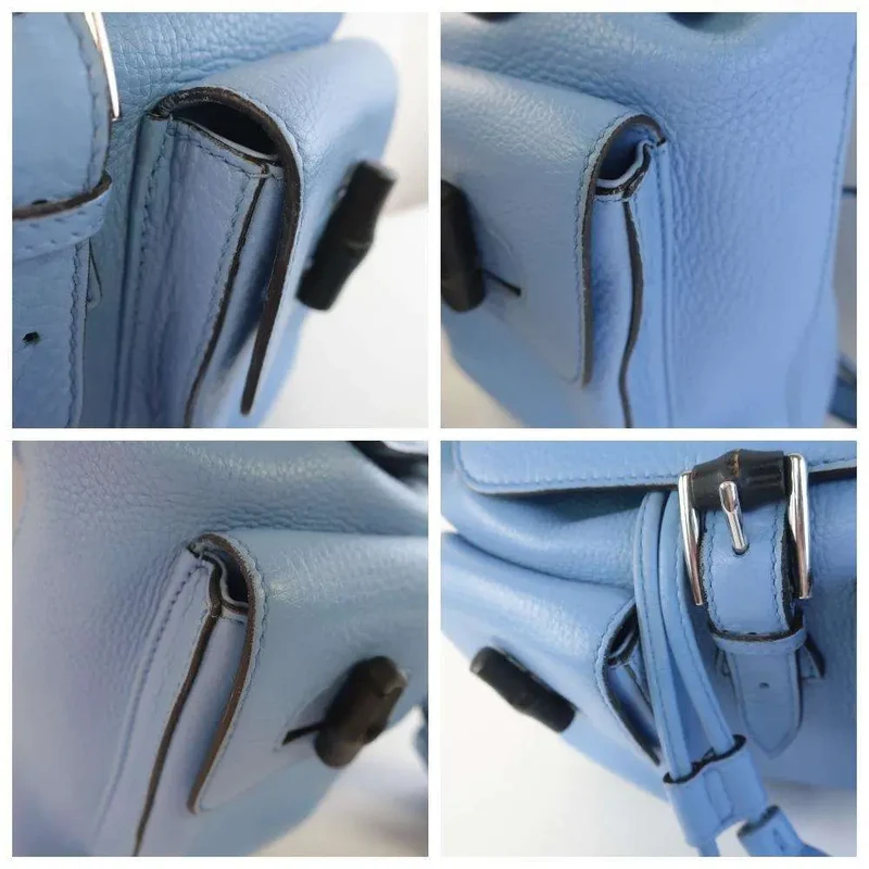 Gucci Calfskin Medium Bamboo Backpack Blue Jeans