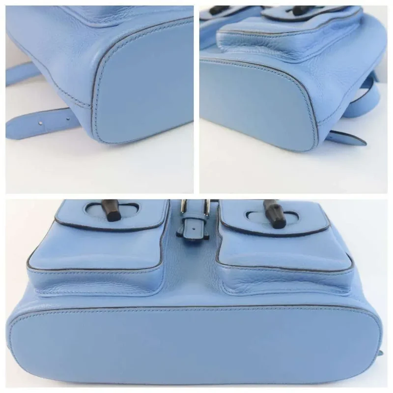 Gucci Calfskin Medium Bamboo Backpack Blue Jeans