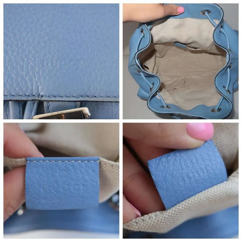 Gucci Calfskin Medium Bamboo Backpack Blue Jeans