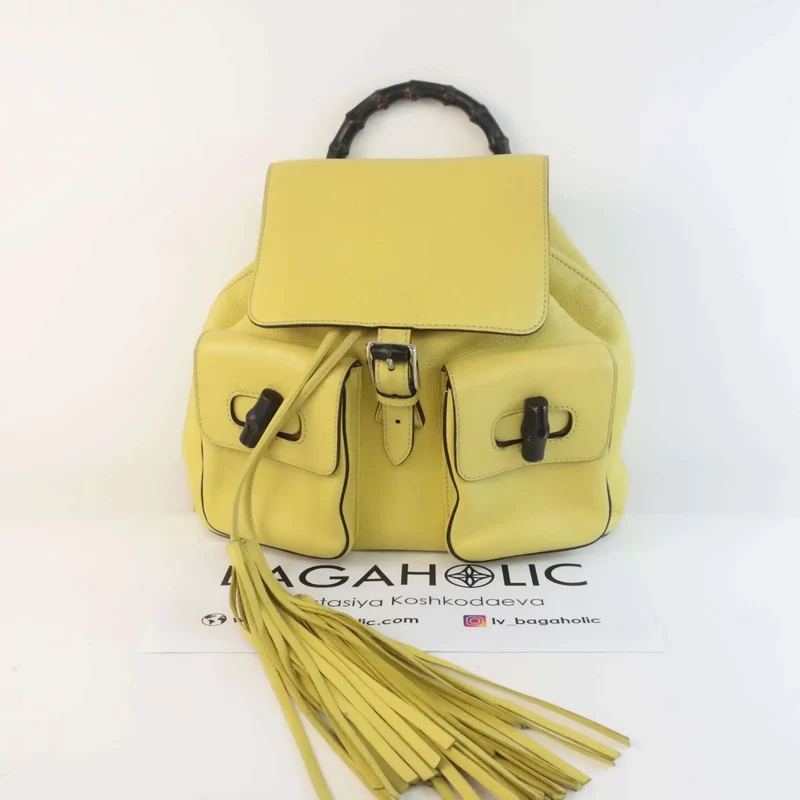 Gucci Calfskin Medium Bamboo Backpack Mimosa Flower