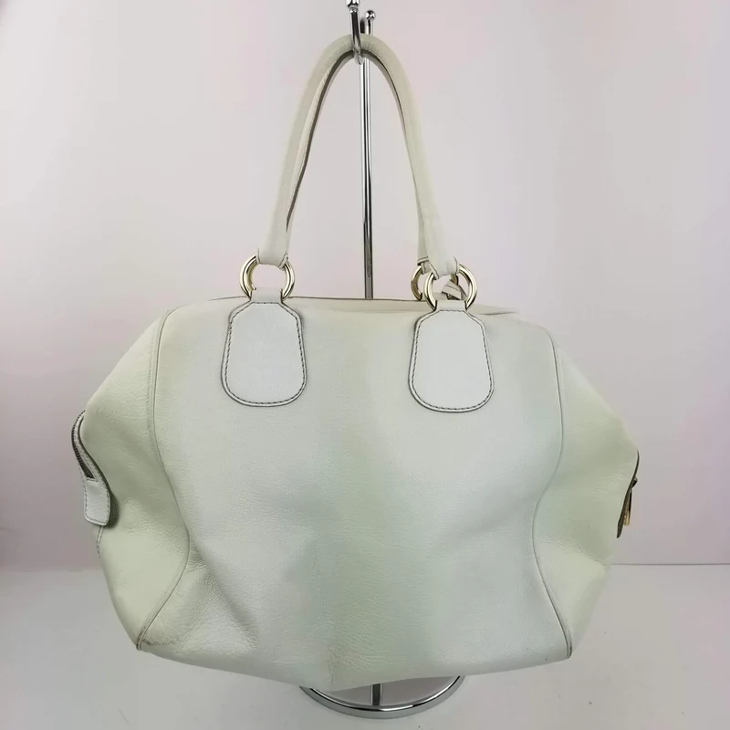 Dolce Gabbana White Goat Leather Large Handbag
