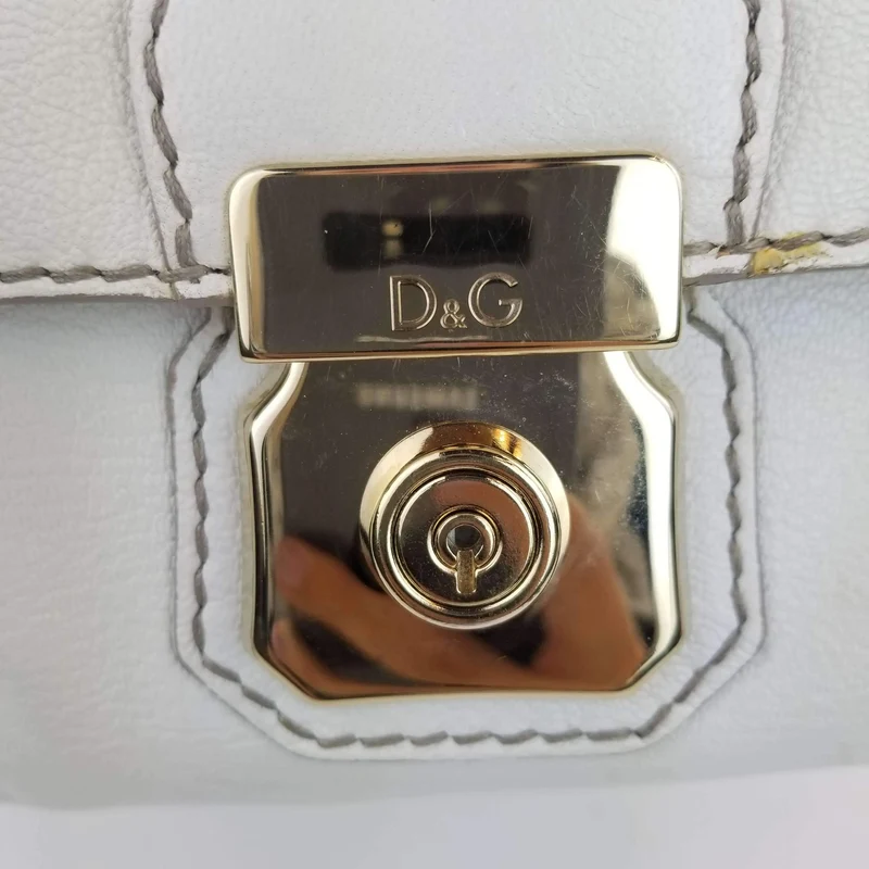 Dolce Gabbana White Goat Leather Large Handbag