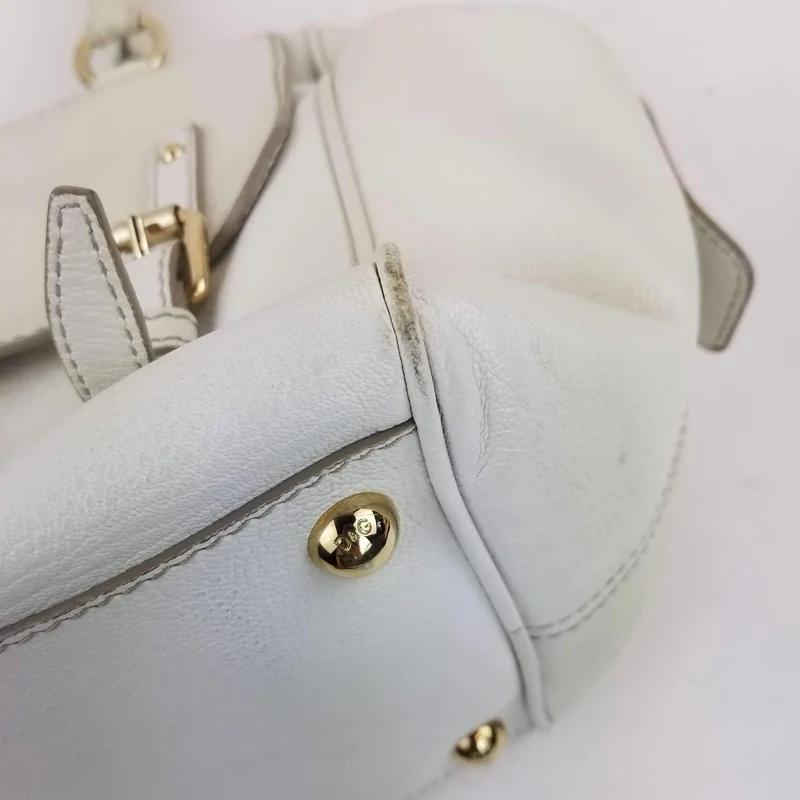 Dolce Gabbana White Goat Leather Large Handbag