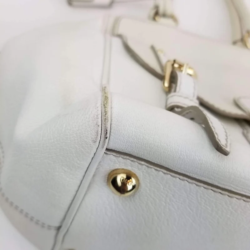 Dolce Gabbana White Goat Leather Large Handbag