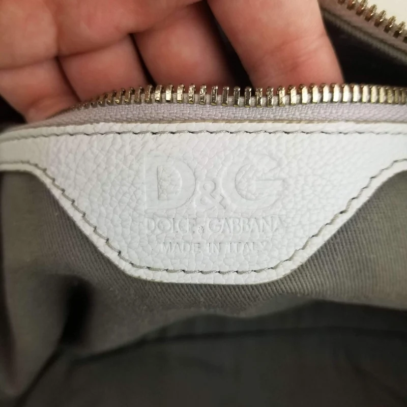 Dolce Gabbana White Goat Leather Large Handbag