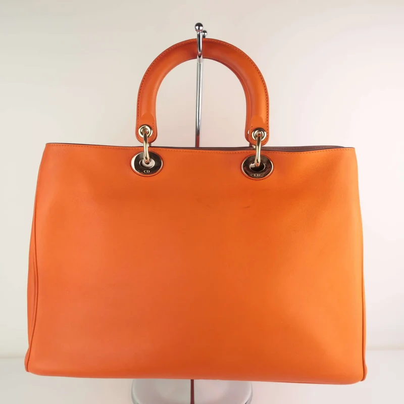 Dior Orange Calfskin Leather Diorissimo Large Tote Bag