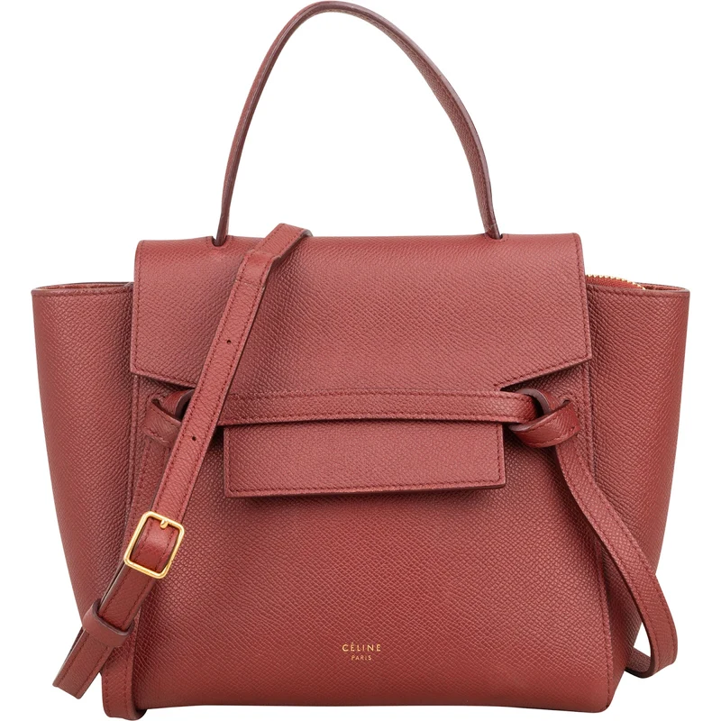 Céline Red Grained Calfskin Nano Belt Handbag