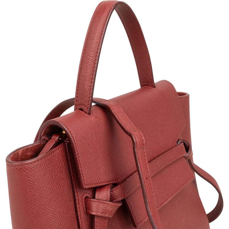 Céline Red Grained Calfskin Nano Belt Handbag