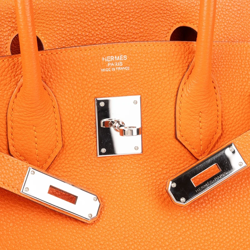 Hermès Orange H Taurillon Clemence Leather Palladium Birkin 30 Handbag