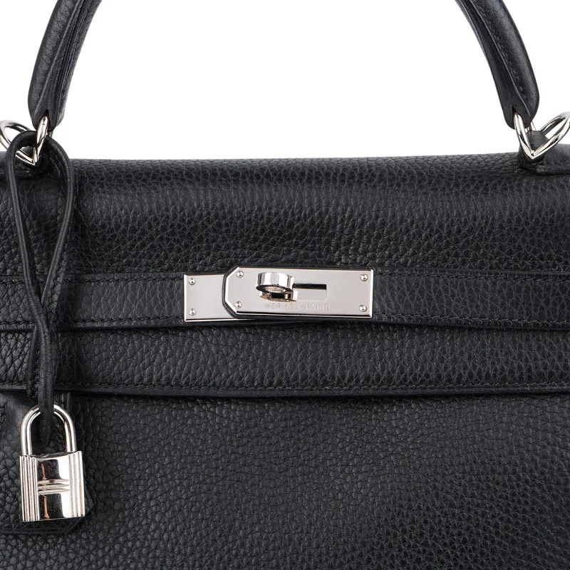 Hermès Noir Clemence Leather Palladium Kelly 32 Handbag
