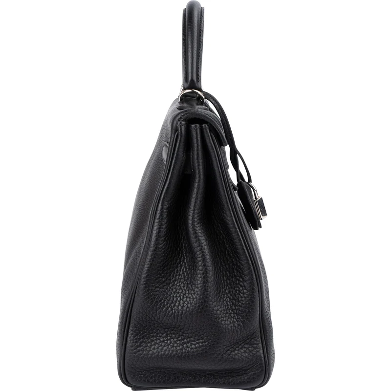 Hermès Noir Clemence Leather Palladium Kelly 32 Handbag
