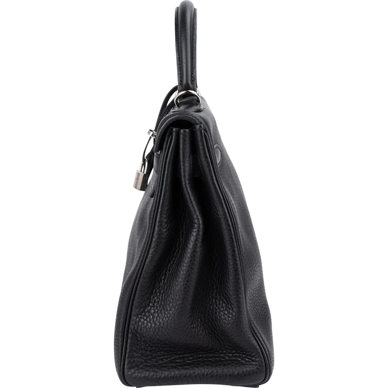 Hermès Noir Clemence Leather Palladium Kelly 32 Handbag