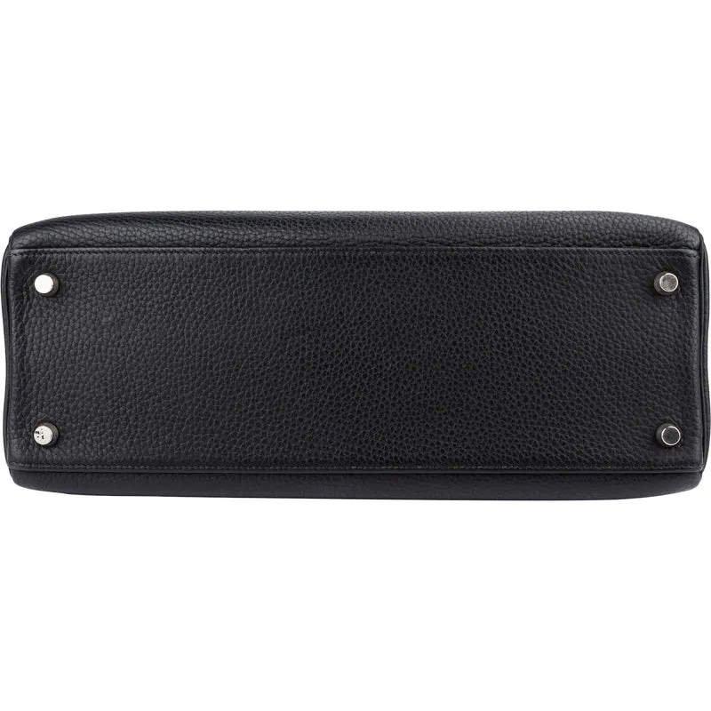 Hermès Noir Clemence Leather Palladium Kelly 32 Handbag