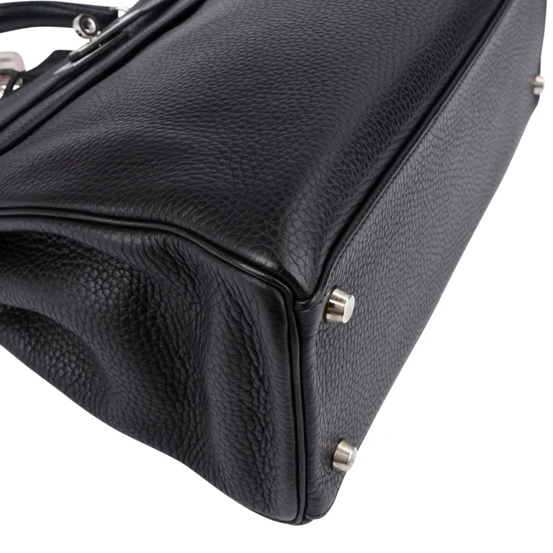 Hermès Noir Clemence Leather Palladium Kelly 32 Handbag