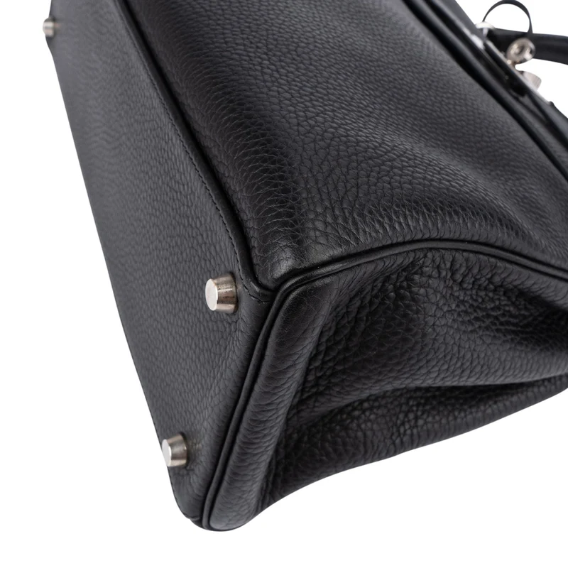 Hermès Noir Clemence Leather Palladium Kelly 32 Handbag