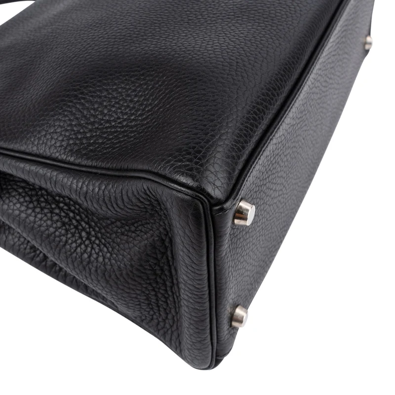 Hermès Noir Clemence Leather Palladium Kelly 32 Handbag